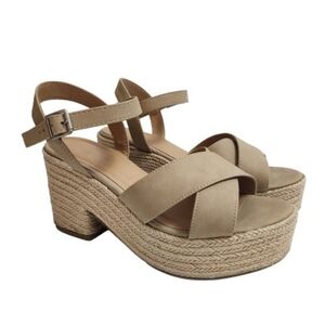 Soda Women's Cream Criss Cross Strap Jute Platform Block Heel Sandals
